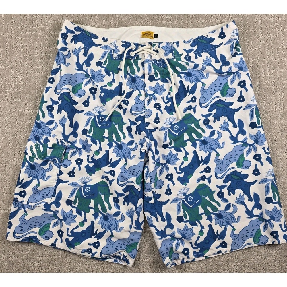 Roller Rabbit Monkey & Elephant Pattern Beach Board Shorts Preppy Medium 36"